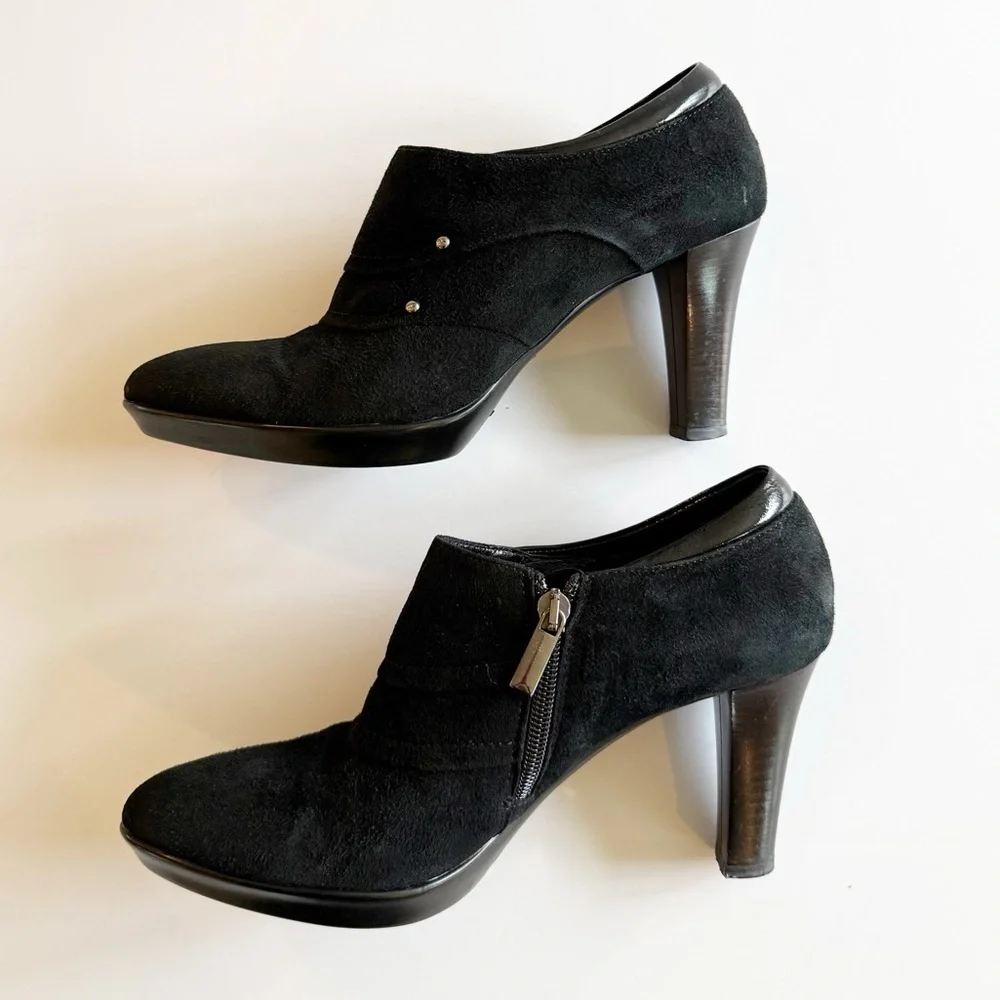 Aquatalia Suede Studded Accent Heeled Ankle Boots